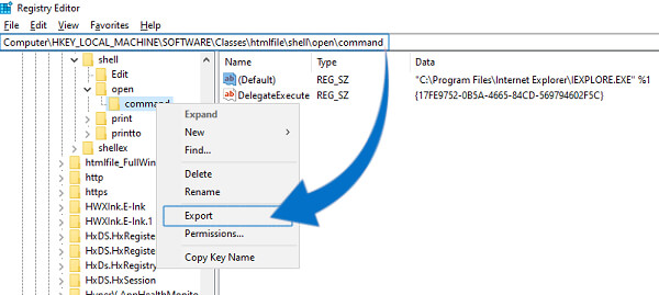 Export htmlfile Registry Keys