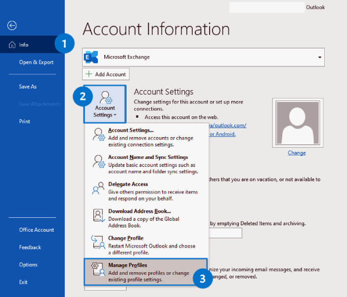 Outlook Account Information Manage Profiles