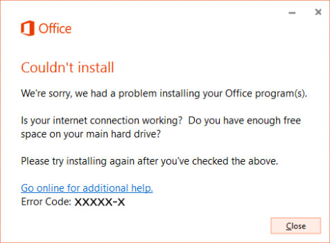 Couldn't Install Microsoft Office Is your internet connection working