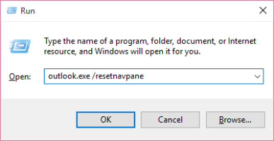 resetnavpane Outlook Run command