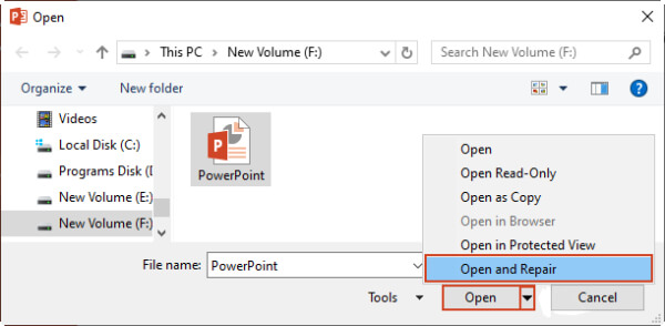Open and Repair in PowerPoint