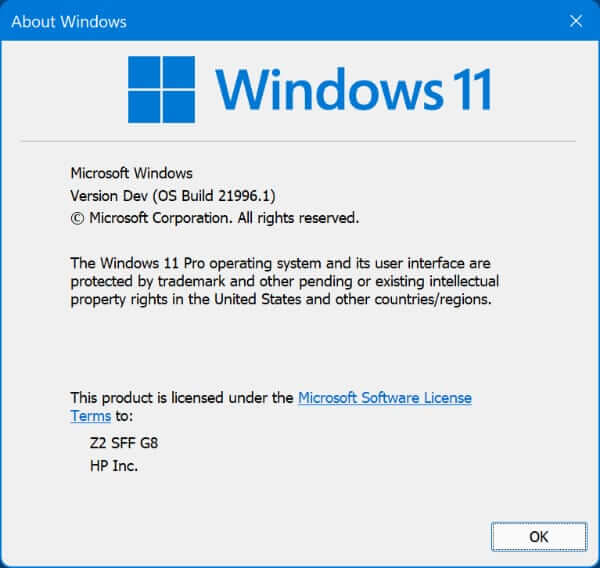 Windows 11 Operating System Information