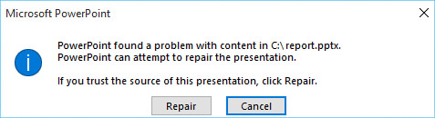PowerPoint found a problem with content