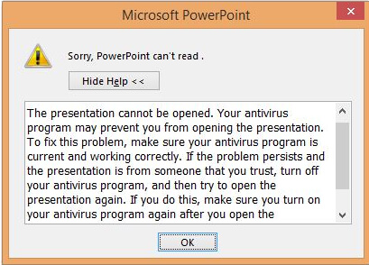 Powerpoint can't read file