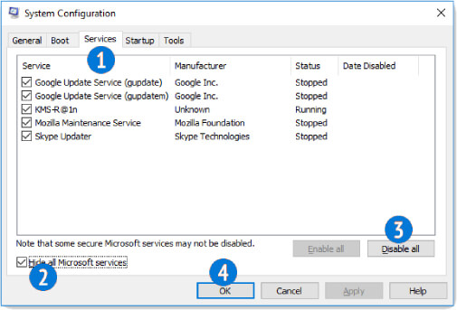 Services tab System Configuration