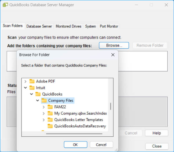 Add Folder QuickBooks Database Server Manager