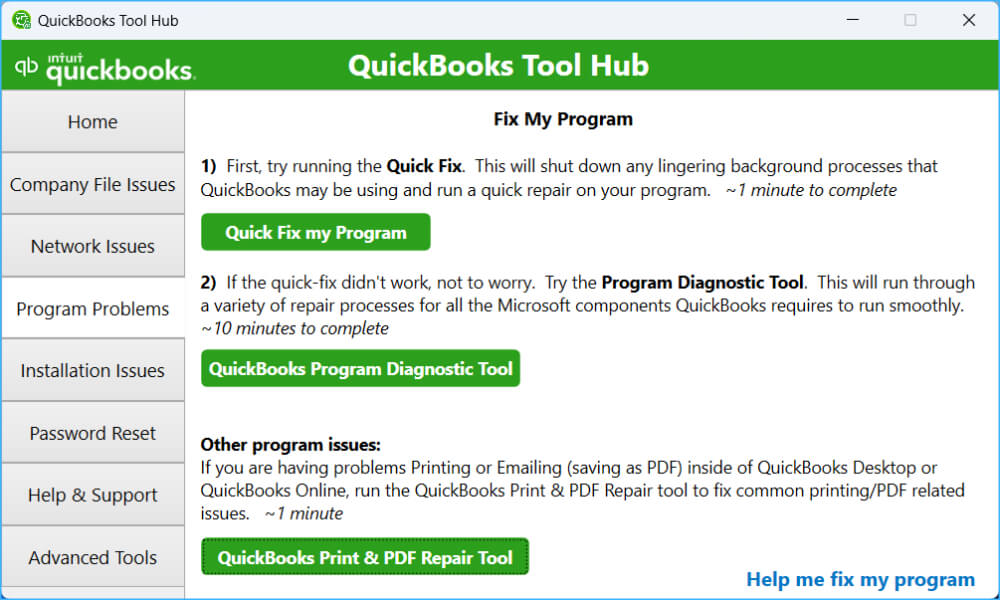 Quick Fix My Program QuickBooks Tools Hub