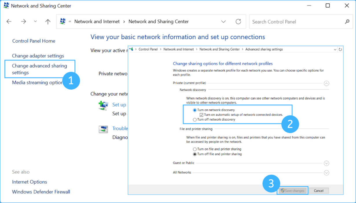 Turn on Network Discovery in Windows